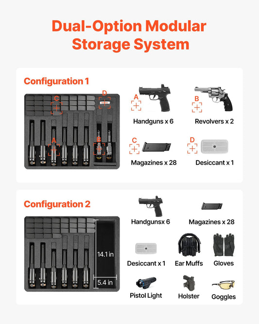 Hard Pistol Case, Heavy Duty Hard Gun Case with XPE Foam Lining, Waterproof Pistol Storage Box with Customizable Interior & Handle for Gun, Lenses, Camera, Gear, TSA Compliant, 556x455x225 mm