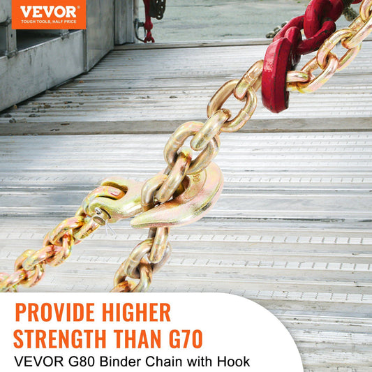 Transport Binder Chain, 3220 kg Working Load Limit, 3/8''x20' G80 Tow Chain Tie Down with Grab Hooks, DOT Certified, Galvanized Coating Manganese Steel for Dock Factory Construction Site, 2 Pack