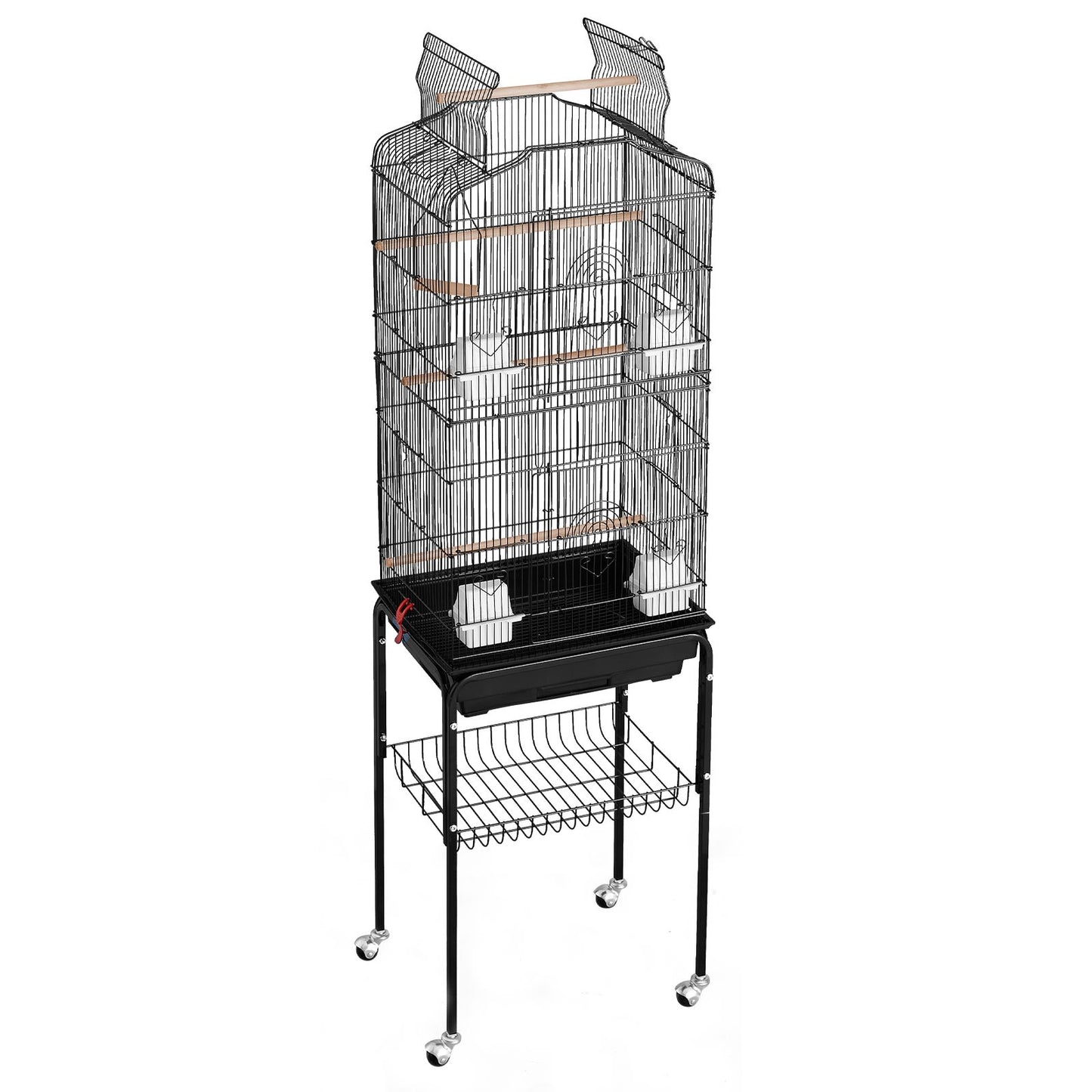 Large Bird Cage, 62 in, Open Top Parakeet Cage with Rolling Stand, Steel Bird Flight Cage with Removable Tray, Budgie Birdcage with 4 Perches, Parrot Cage for Lovebirds Cockatiels Pet Toy