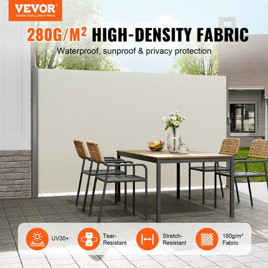 VEVOR Retractable Side Awning,160X300cm Aluminum Outdoor Privacy Screen, 280g Polyester Water-proof Retractable Patio Screen, UV 30+ Room Divider Wind Screen for Patio, Backyard, Balcony, Beige - Mekamart Australia