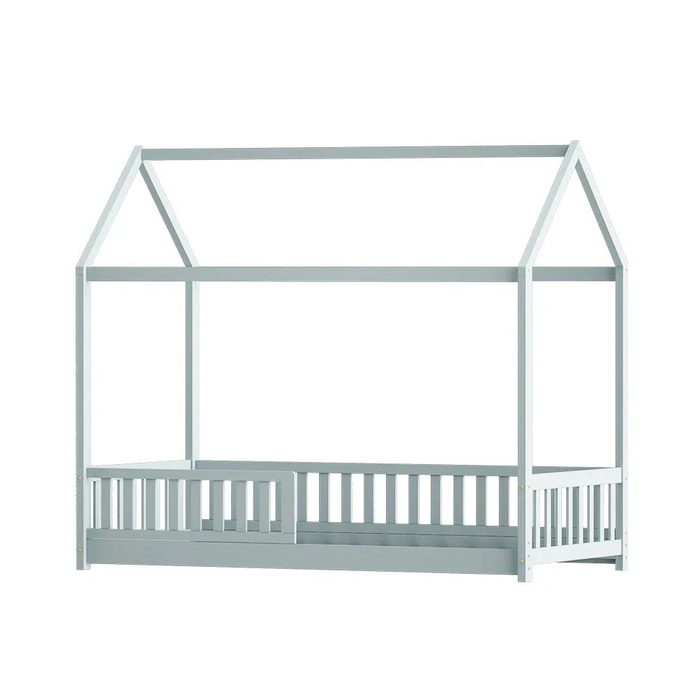Artiss Bed Frame Wooden Kids House Frame Grey ROCK - Mekamart Australia