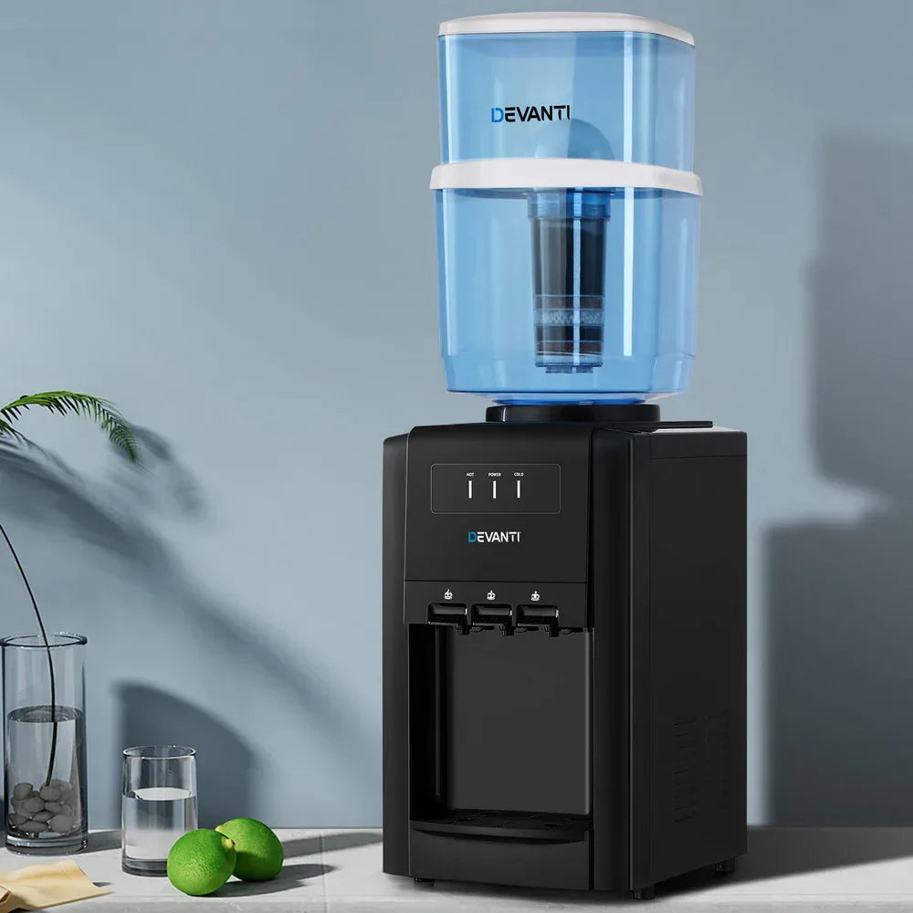 22L Devanti Water Cooler Dispenser Bench Top 3 Taps Chiller Filter Purifier Three Taps Balck - Mekamart Australia