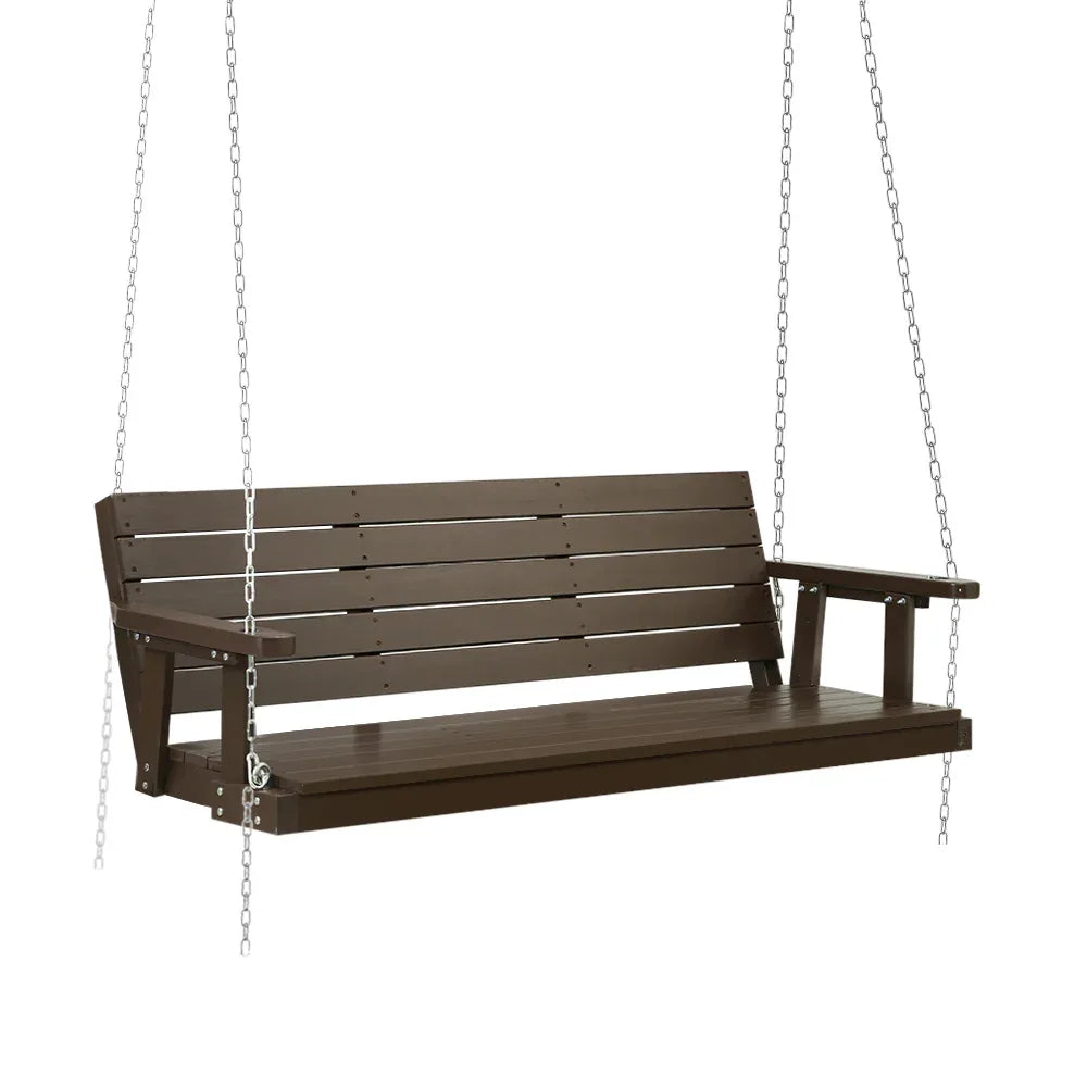 Gardeon Porch Swing Chair with Chain Outdoor Furniture 3 Seater Bench Wooden Brown - Mekamart Australia