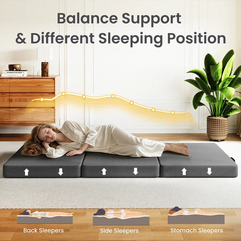 BedStory Folding Mattress Small King Single Trifold Mattress Firm Support Foam Washable Cover 15cm - Mekamart Australia