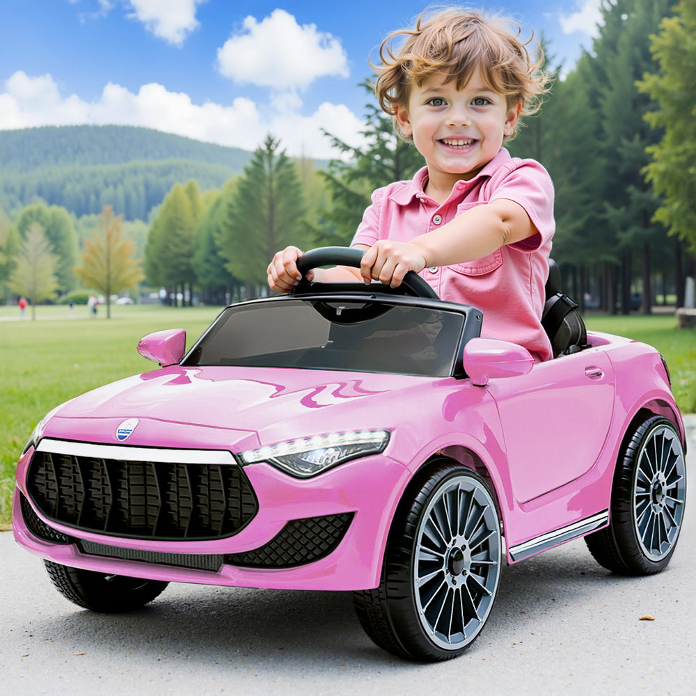 Kids ride-on cars, go-karts, and bicycles.