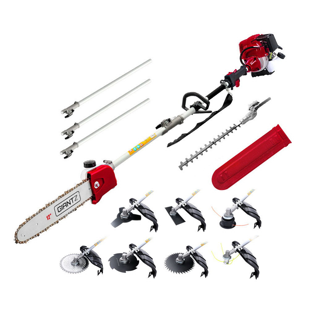 Lawn mowers, trimmers, and snippers for garden maintenance.