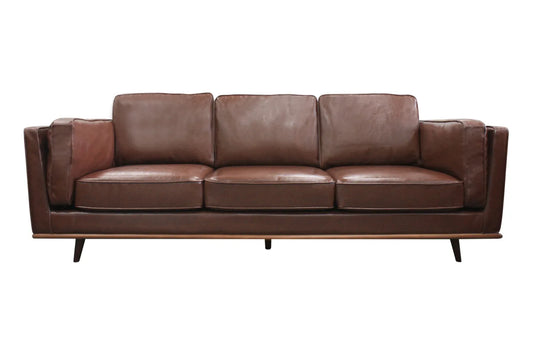 3 Seater Faux Sofa Brown Lounge Set for Living Room Couch with Wooden Frame - Mekamart Australia