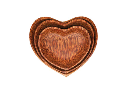 Set of 3 Coconut Wood Heart Shape Plates Natural - Mekamart Australia