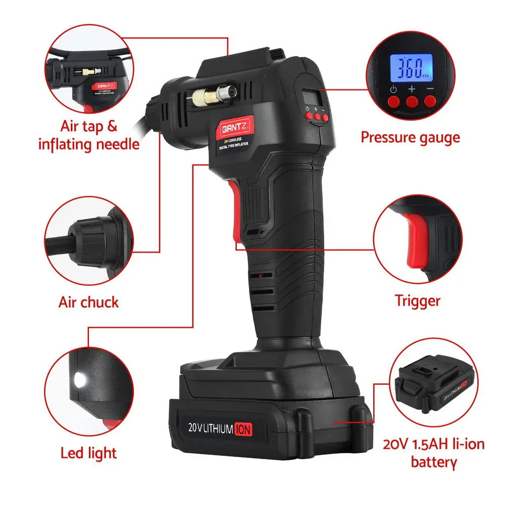 Giantz Cordless Tyre Inflator Portable Air Compressor Pump 20V 120PSI Digital LED - Mekamart Australia