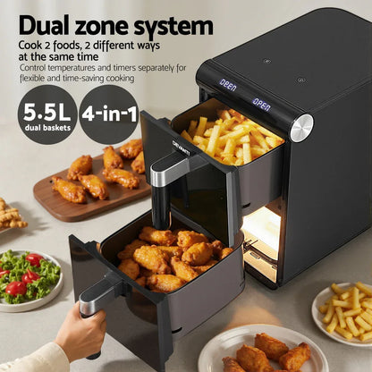 Devanti Air Fryer Oven 11L Dual Zone Fryers - Mekamart Australia