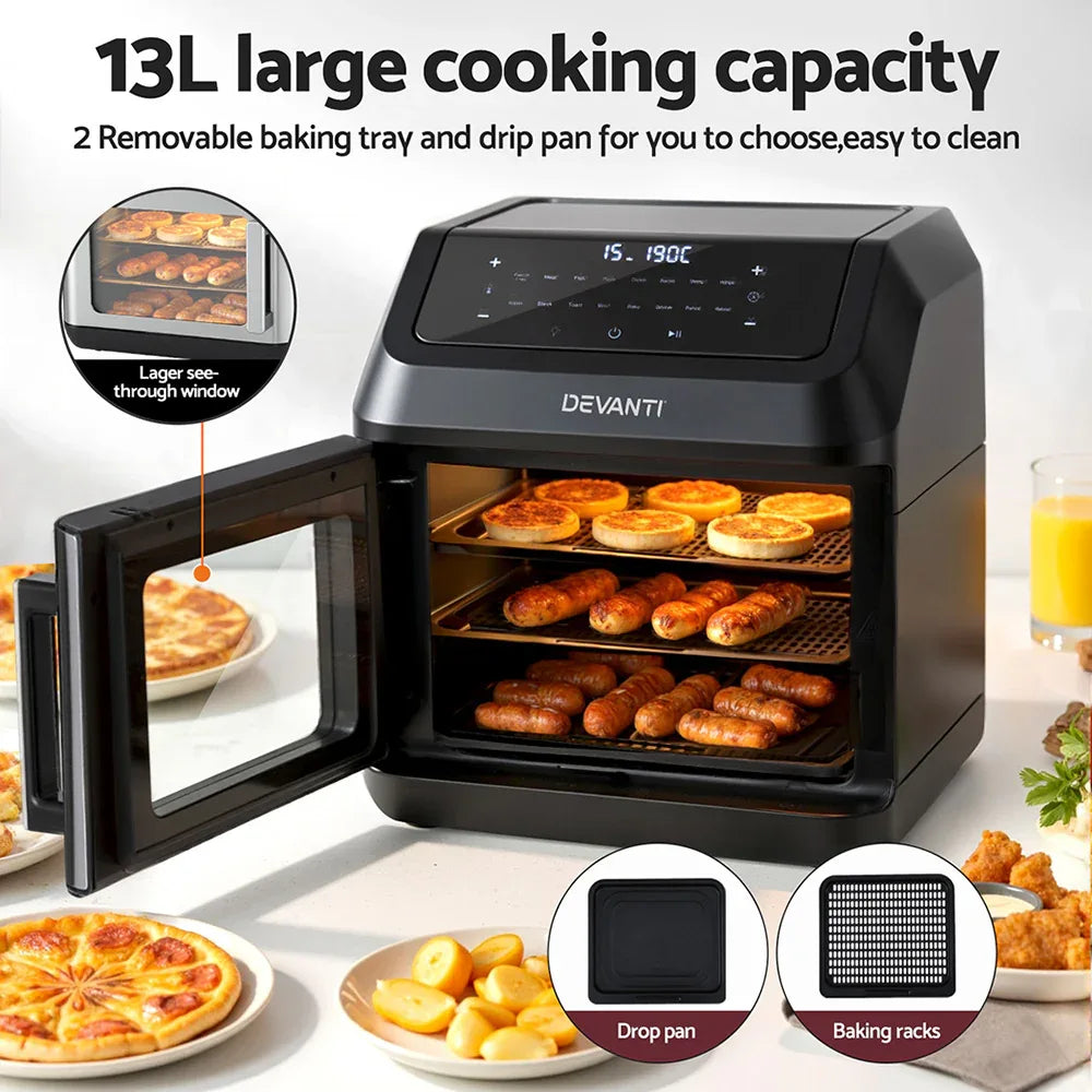 Devanti Air Fryer 13L LCD Fryers Oven - Mekamart Australia