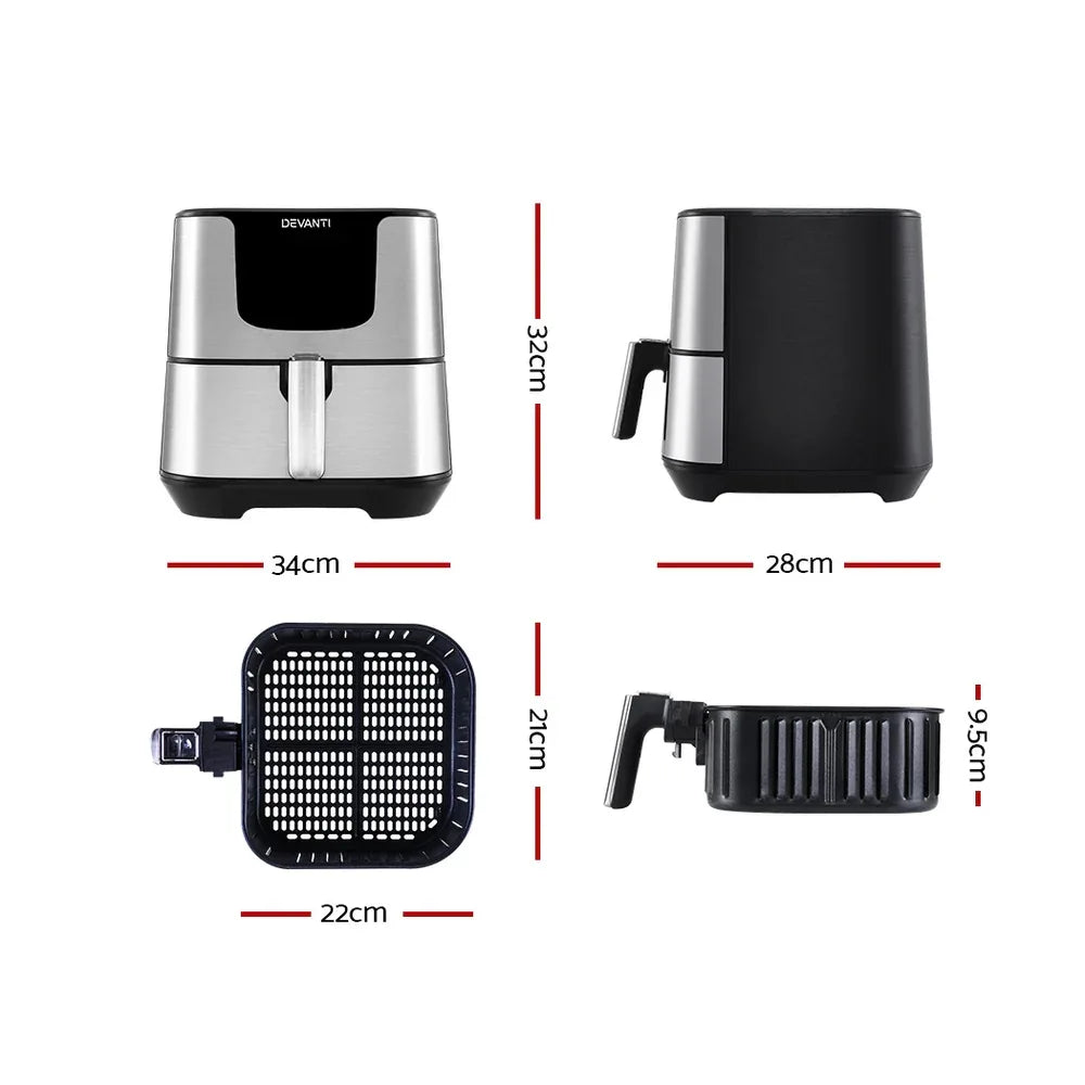Devanti Air Fryer 7L LCD Fryers Stainless Steel - Mekamart Australia