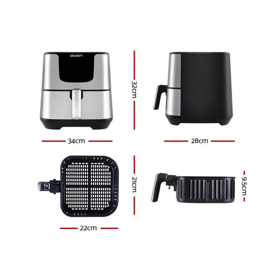 Devanti Air Fryer 7L LCD Fryers Stainless Steel - Mekamart Australia