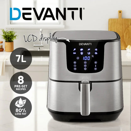 Devanti Air Fryer 7L LCD Fryers Stainless Steel - Mekamart Australia