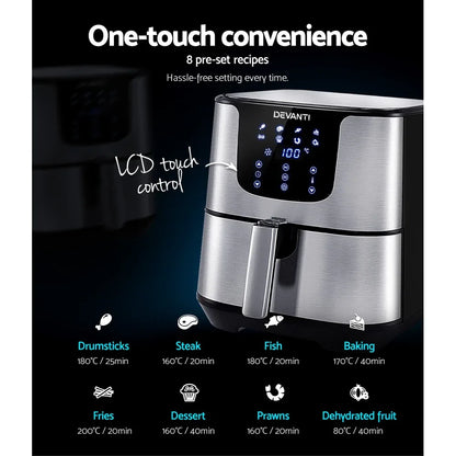 Devanti Air Fryer 7L LCD Fryers Stainless Steel - Mekamart Australia