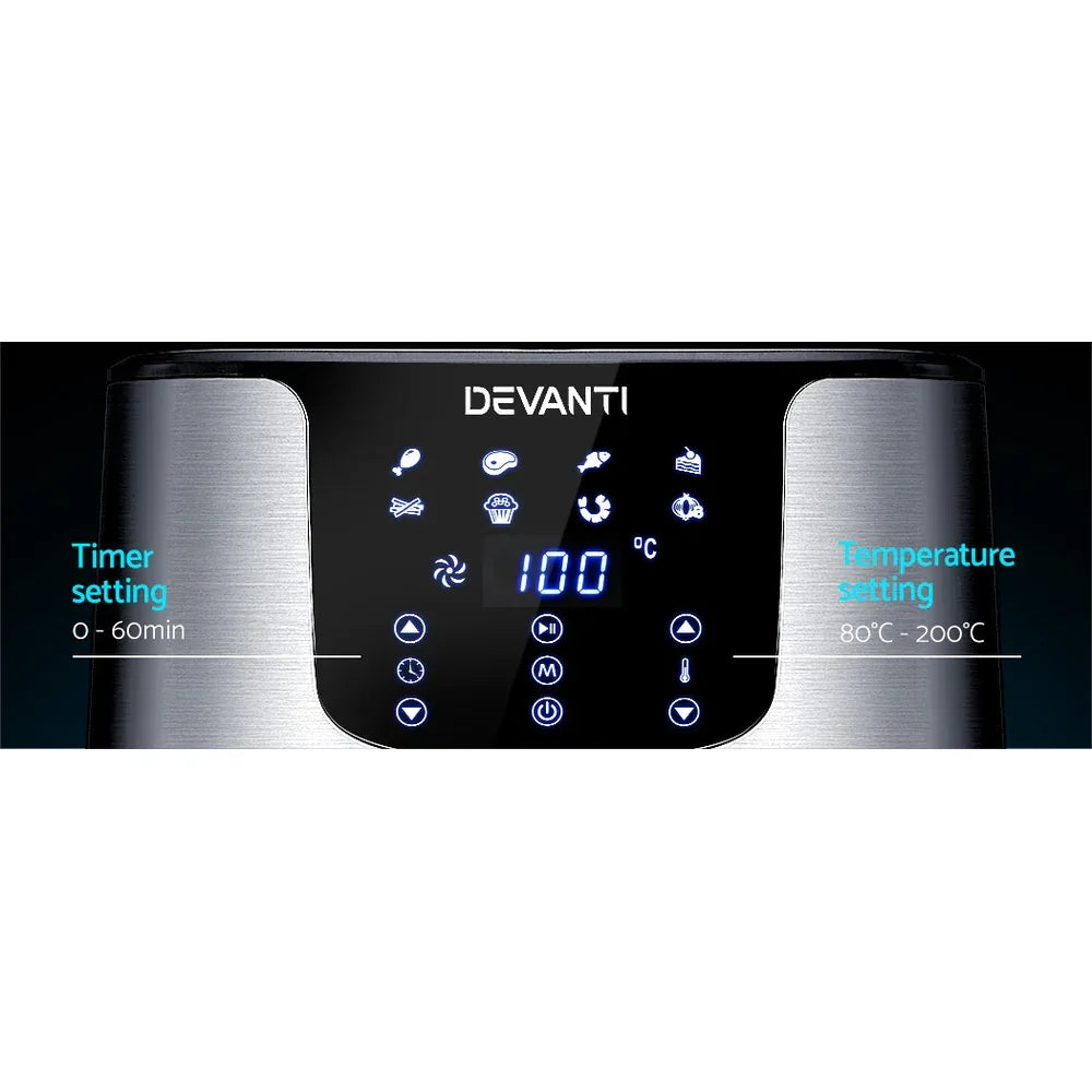 Devanti Air Fryer 7L LCD Fryers Stainless Steel - Mekamart Australia