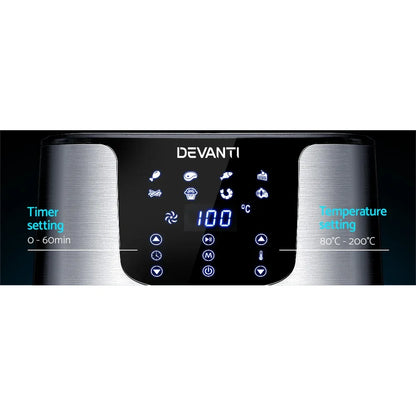 Devanti Air Fryer 7L LCD Fryers Stainless Steel - Mekamart Australia