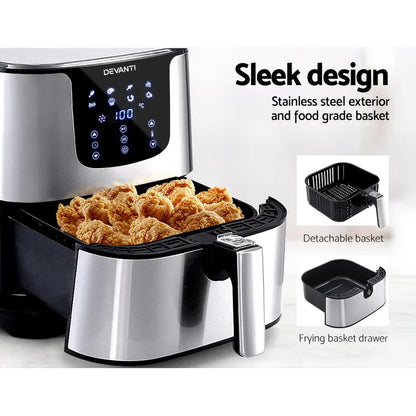 Devanti Air Fryer 7L LCD Fryers Stainless Steel - Mekamart Australia