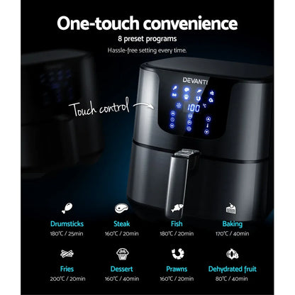 Devanti Air Fryer 7L LCD Fryers Black - Mekamart Australia