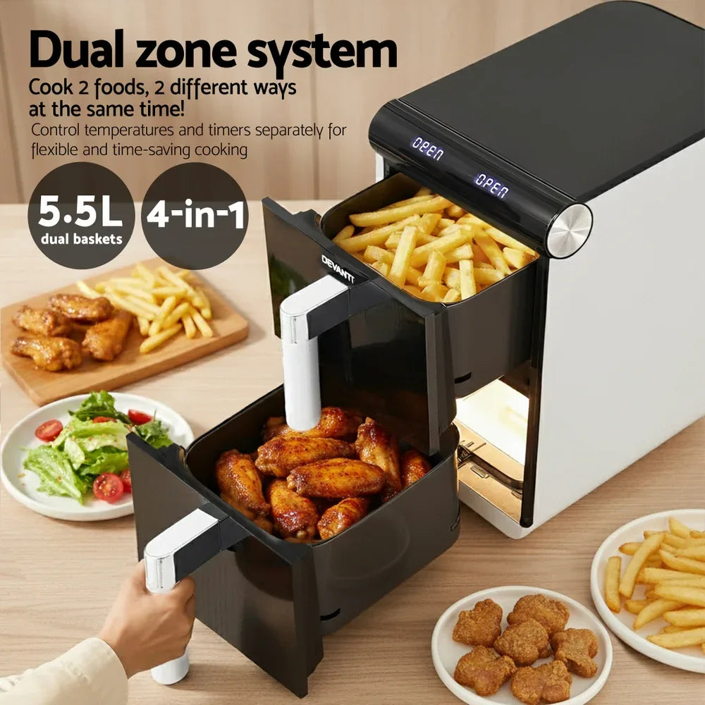Devanti Air Fryer Oven 11L Dual Zone Fryers - Mekamart Australia