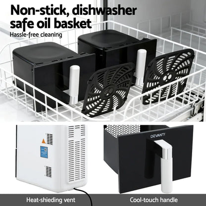 Devanti Air Fryer Oven 11L Dual Zone Fryers - Mekamart Australia