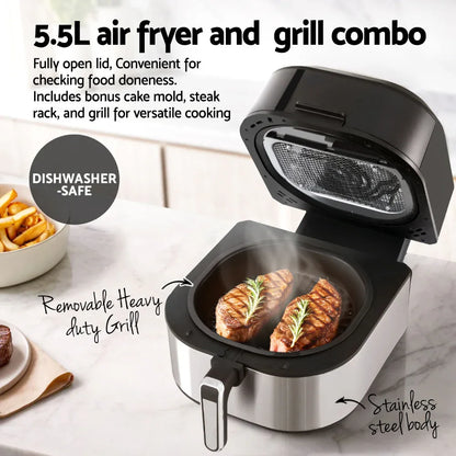 Devanti 5.5L Air Fryer & Grill LCD Fryers 1500W - Mekamart Australia