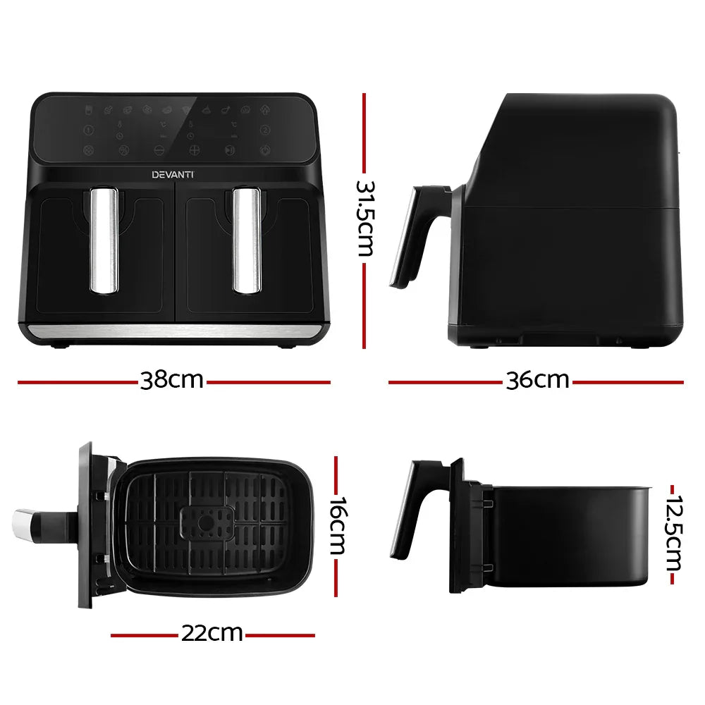 Devanti Air Fryer 8L Dual Zone Fryers - Mekamart Australia