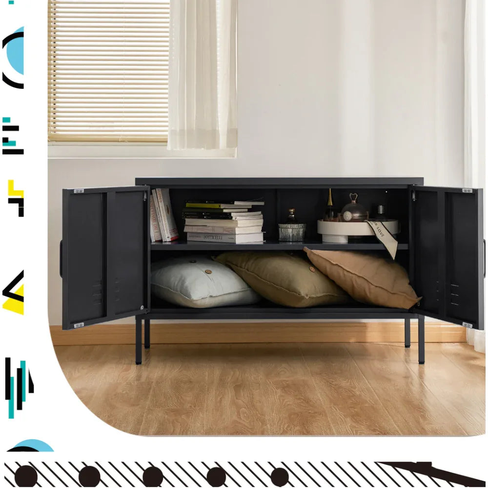 Artiss Buffet Sideboard Metal Cabinet - BASE Charcoal - Mekamart Australia