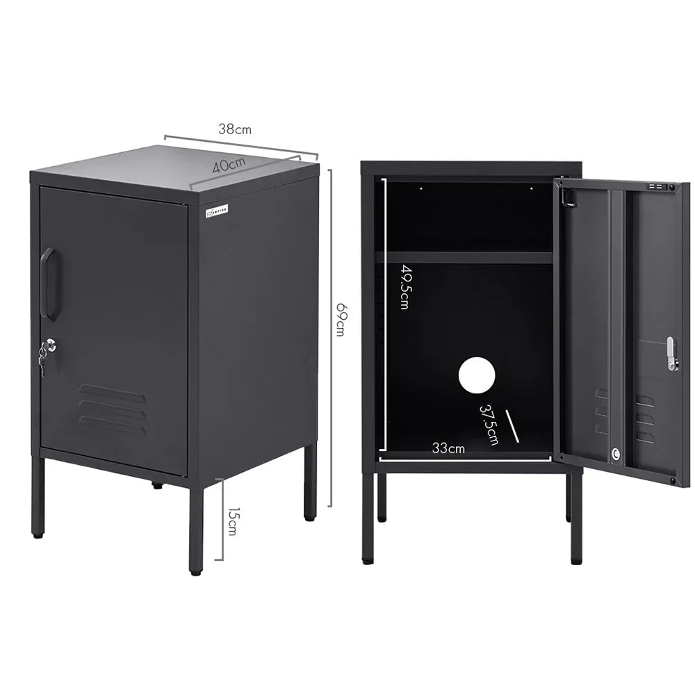 Artiss Bedside Table Metal Cabinet - Black - Mekamart Australia