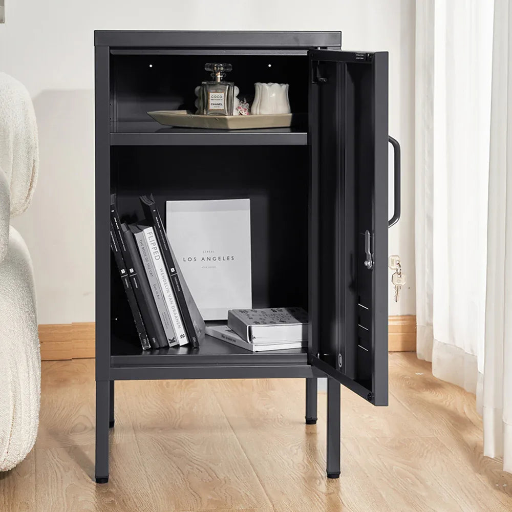 Artiss Bedside Table Metal Cabinet - Black - Mekamart Australia