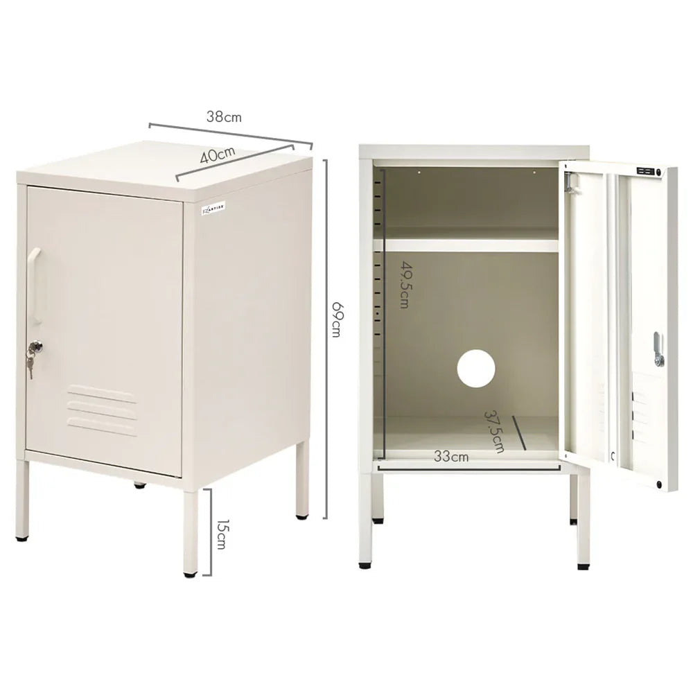 Artiss Bedside Table Metal Cabinet - White - Mekamart Australia