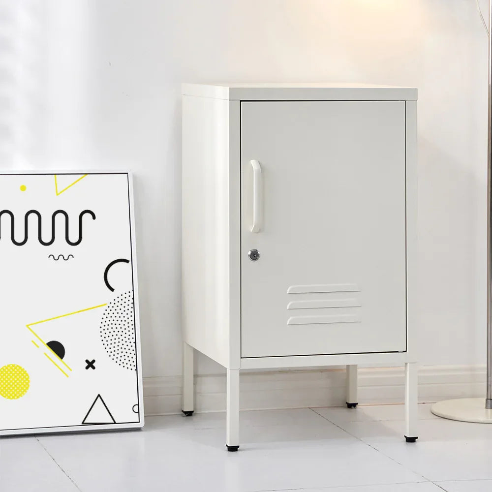 Artiss Bedside Table Metal Cabinet - White - Mekamart Australia