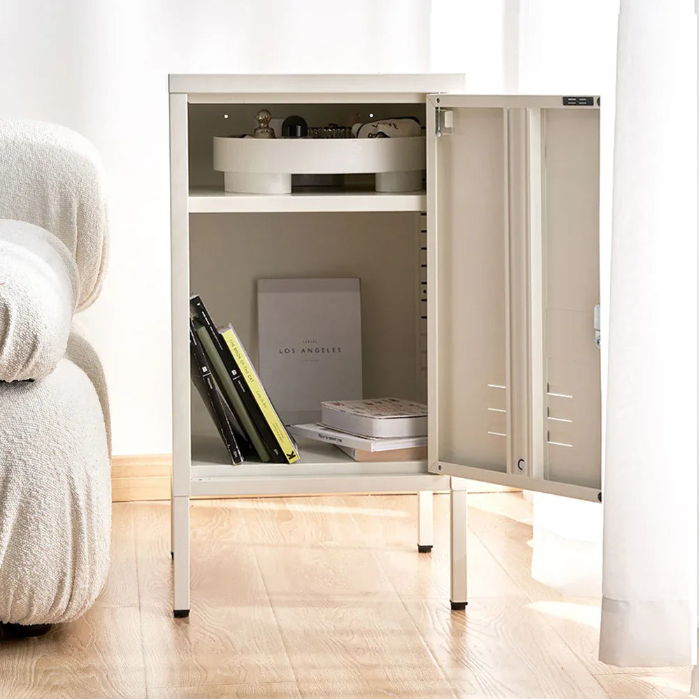 Artiss Bedside Table Metal Cabinet - White - Mekamart Australia