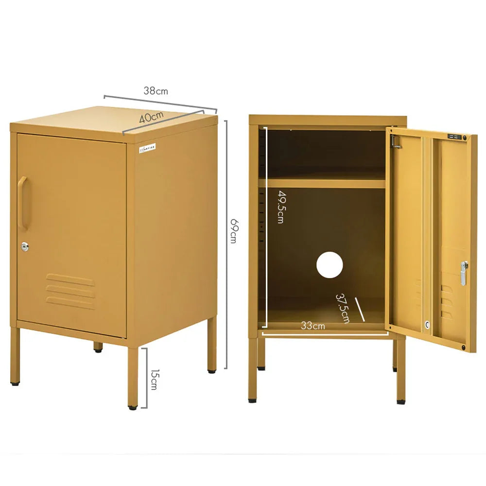 Artiss Bedside Table Metal Cabinet - Yellow - Mekamart Australia