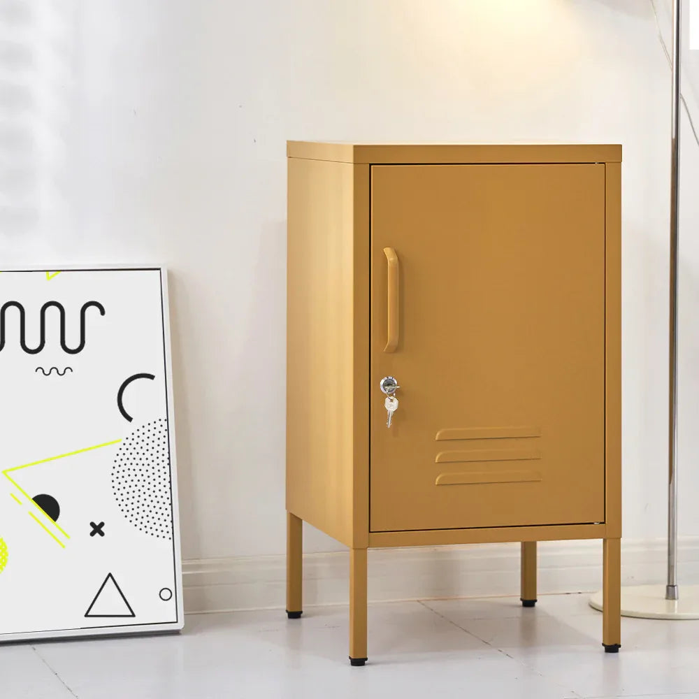 Artiss Bedside Table Metal Cabinet - Yellow - Mekamart Australia