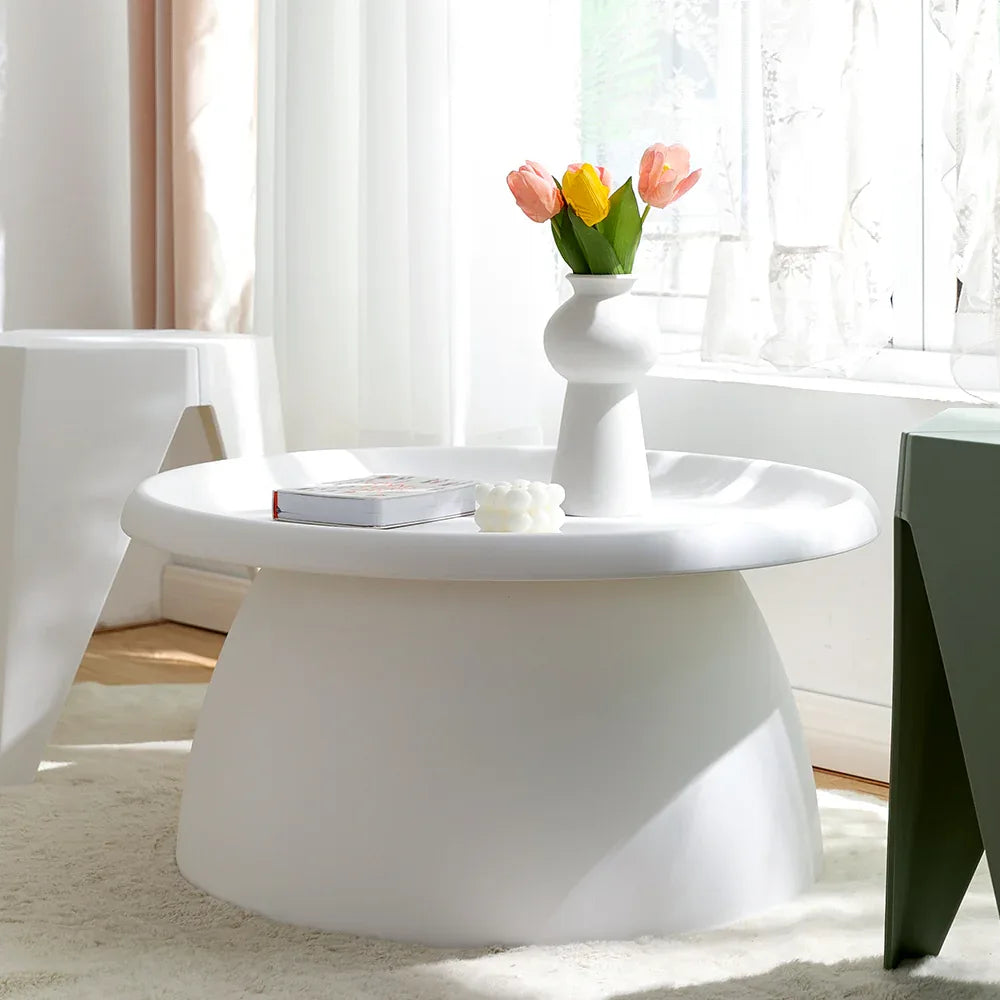 Artiss Coffee Table Round 71CM Plastic White - Mekamart Australia