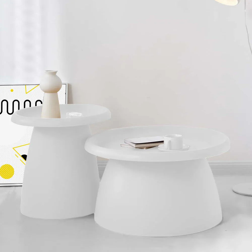 Artiss Coffee Table Round 71CM Plastic White - Mekamart Australia