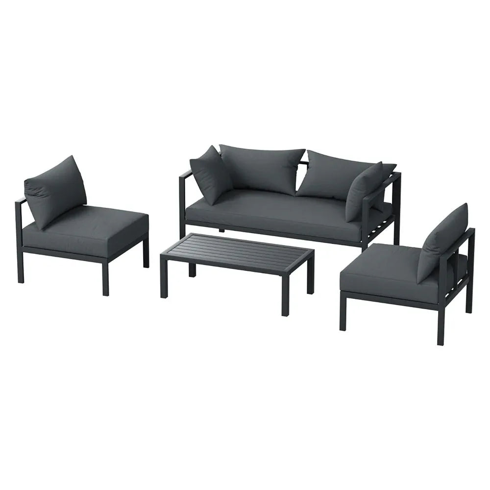 Gardeon 4 Seater Outdoor Sofa Set Aluminium Patio Furniture Setting 4PC Charcoal - Mekamart Australia