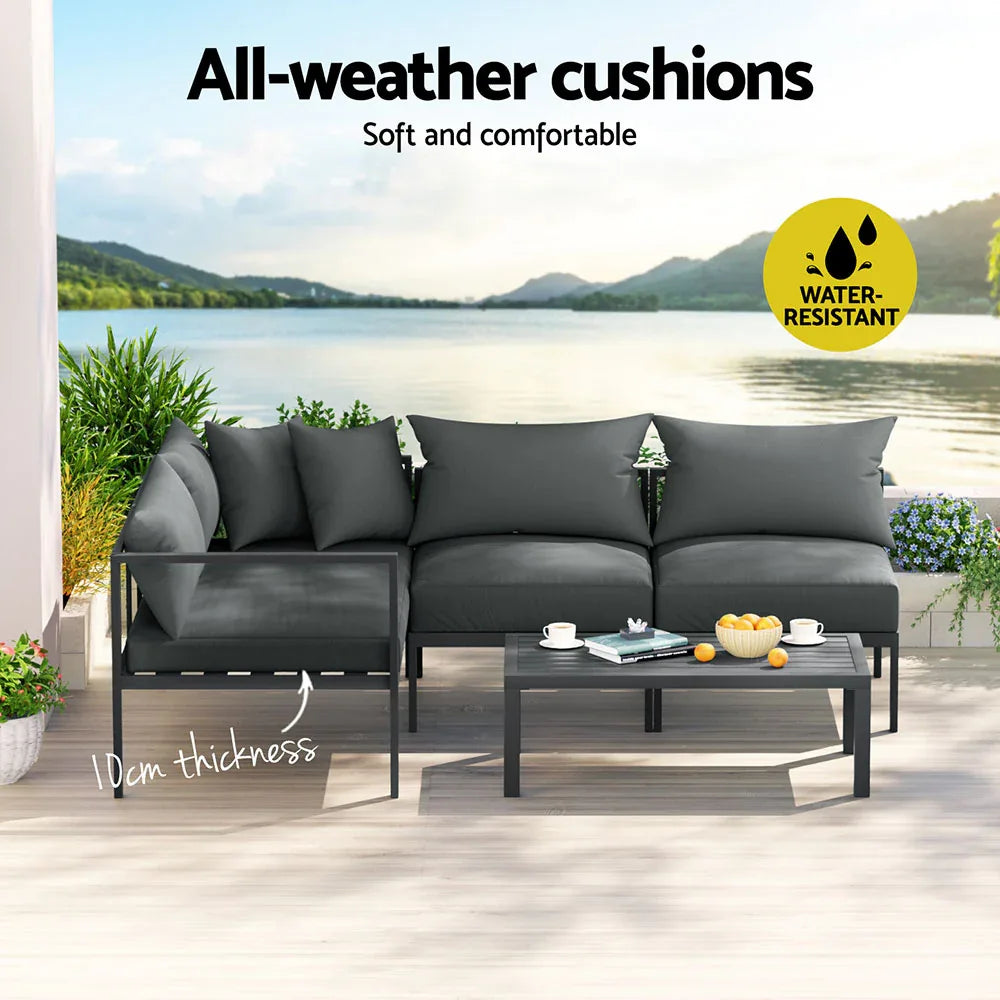 Gardeon 4 Seater Outdoor Sofa Set Aluminium Patio Furniture Setting 4PC Charcoal - Mekamart Australia