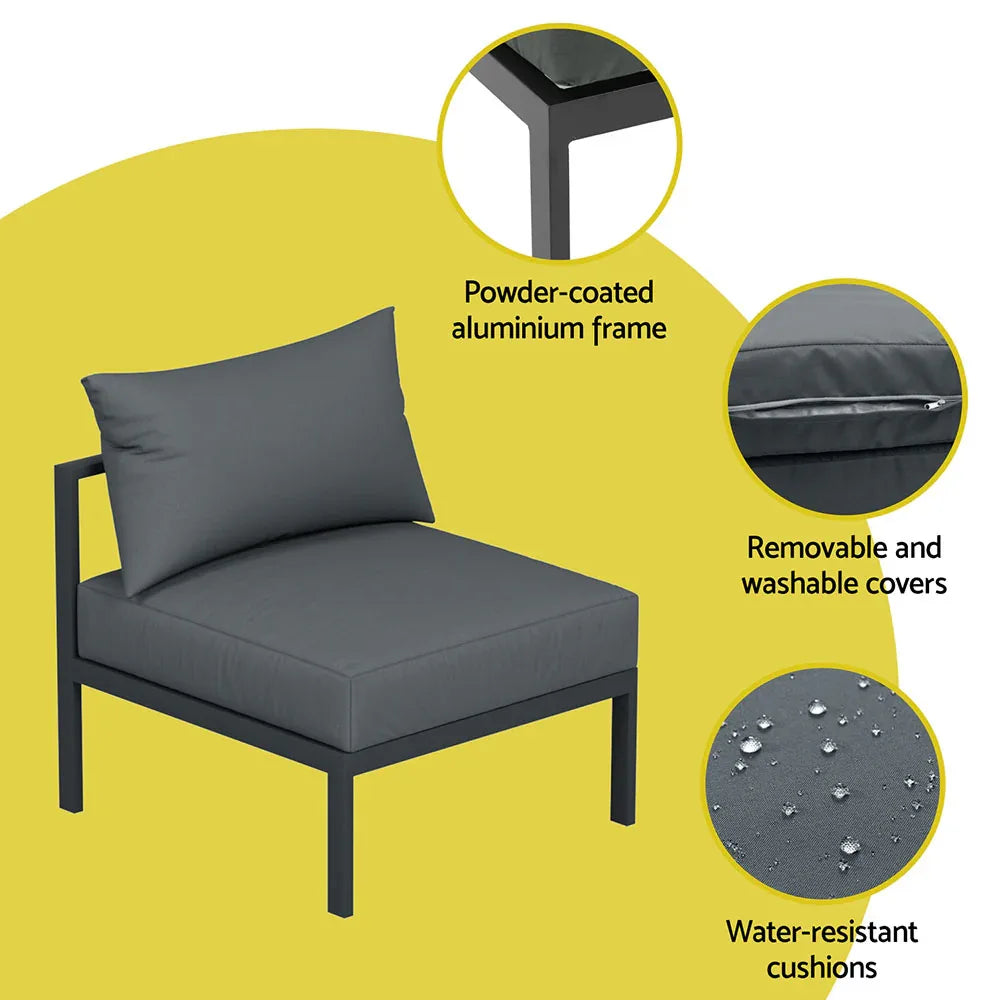Gardeon 4 Seater Outdoor Sofa Set Aluminium Patio Furniture Setting 4PC Charcoal - Mekamart Australia