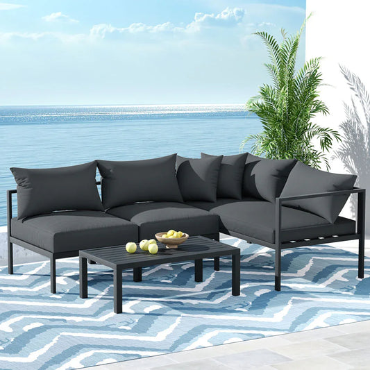 Gardeon 4 Seater Outdoor Sofa Set Aluminium Patio Furniture Setting 4PC Charcoal - Mekamart Australia