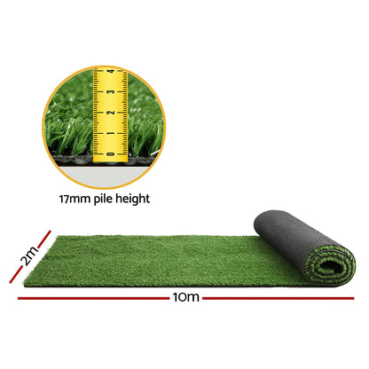 Prime Turf Artificial Grass 2mx10m 17mm Synthetic Fake Lawn Turf Plant Plastic Olive - Mekamart Australia