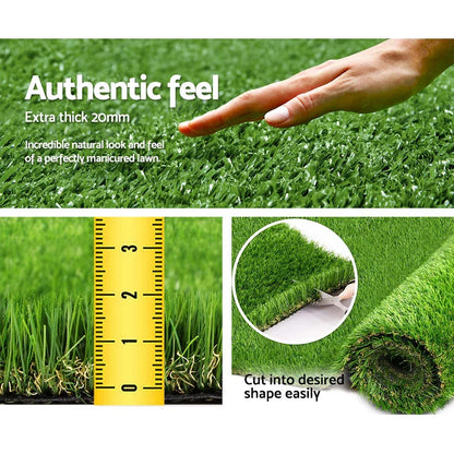 Prime Turf Artificial Grass 20SQM 20mm Synthetic Fake Lawn Turf Plant Plastic 4-coloured 1mx10m - Mekamart Australia