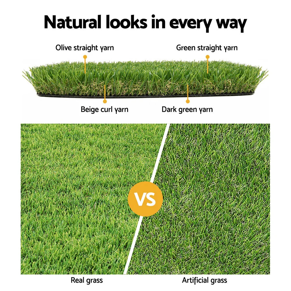 Prime Turf Artificial Grass 20SQM 30mm Synthetic Fake Lawn Turf Plastic Plant 4-coloured 2mx5m - Mekamart Australia