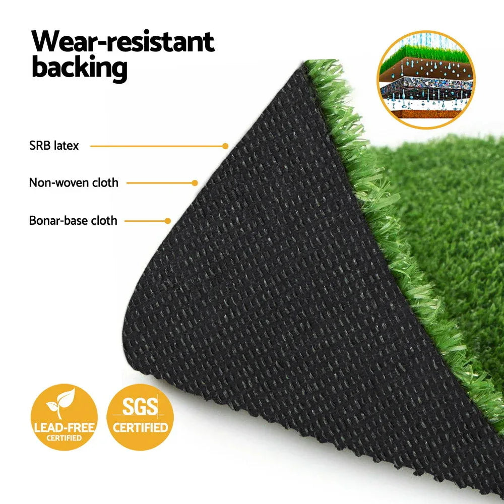 Prime Turf Artificial Grass Turf Rug Fake Grass 2 Rolls 15mm Height 50cm x 2m Indoor Outdoor Synthetic Grass Mat Carpet with Drainage Holes Plastic Plant - Mekamart Australia