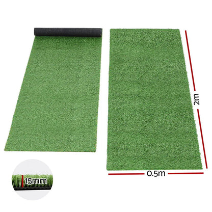 Prime Turf Artificial Grass Turf Rug Fake Grass 2 Rolls 15mm Height 50cm x 2m Indoor Outdoor Synthetic Grass Mat Carpet with Drainage Holes Plastic Plant - Mekamart Australia