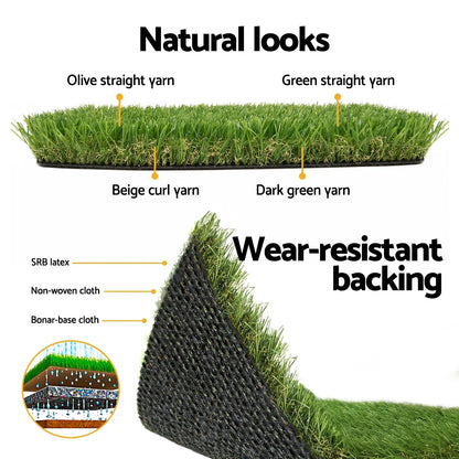 Prime Turf Artificial Grass 30mm 2mx5m 30SQM Synthetic Fake Lawn Turf Plastic Plant 4-coloured - Mekamart Australia