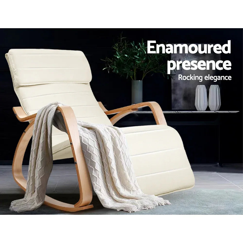 Artiss Rocking Armchair Footrest Nursing Beige Afton - Mekamart Australia