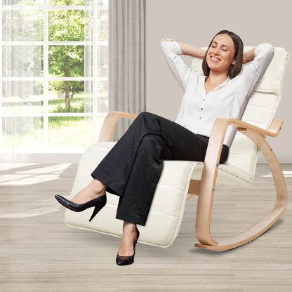 Artiss Rocking Armchair Footrest Nursing Beige Afton - Mekamart Australia