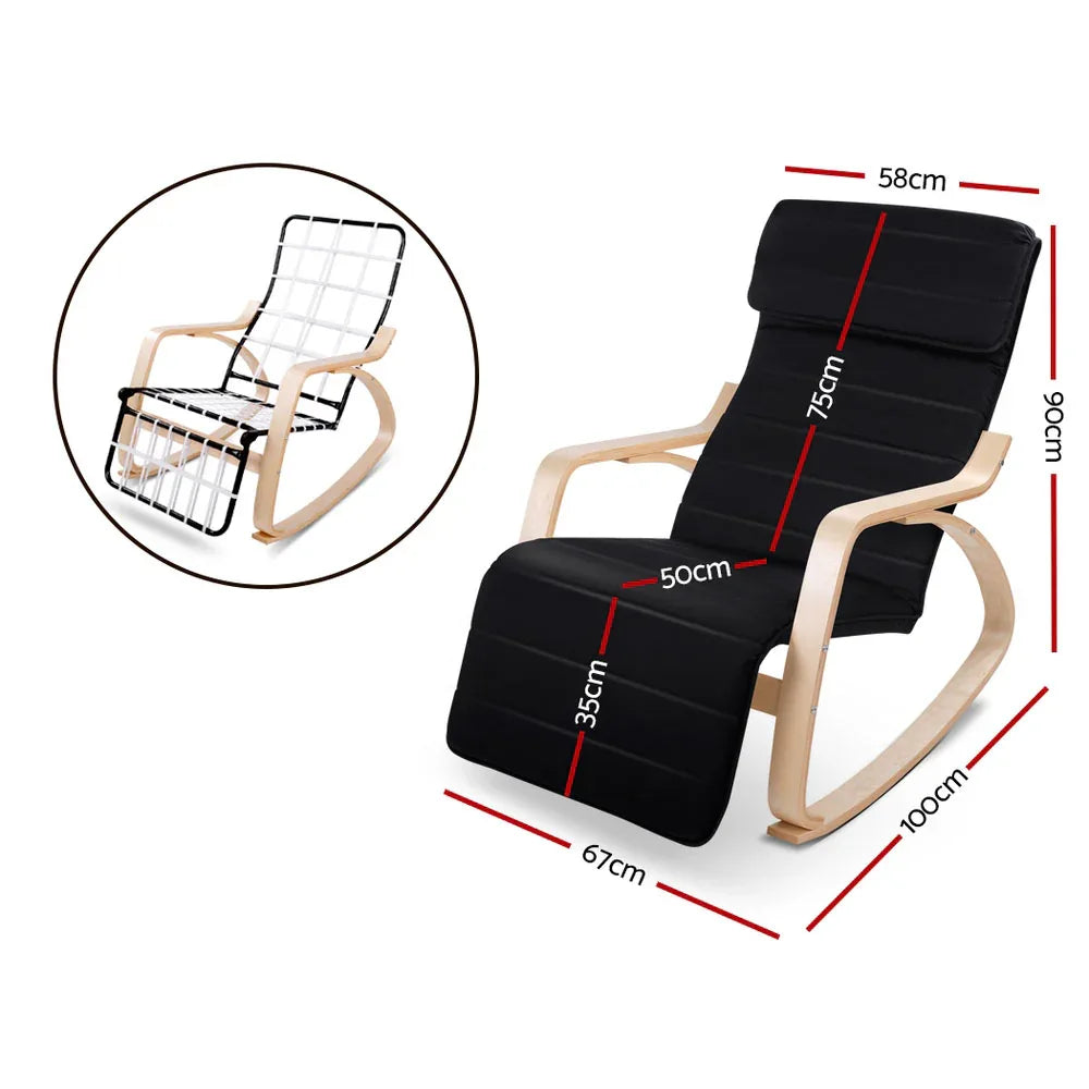 Artiss Rocking Armchair Footrest Nursing Black Afton - Mekamart Australia